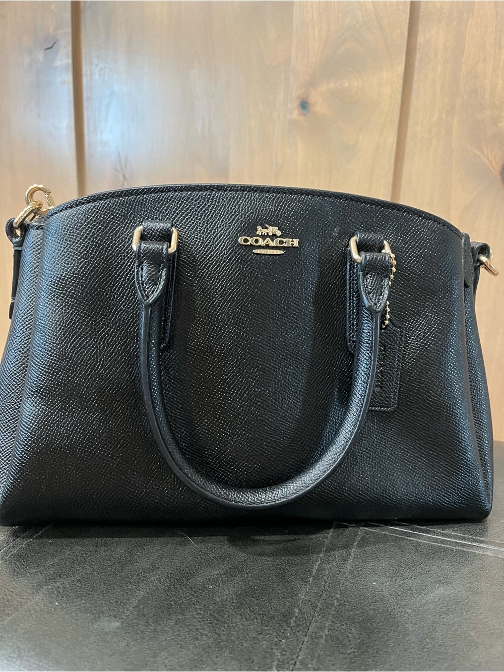Coach Black Leather Dome Satchel with Gold Hardware